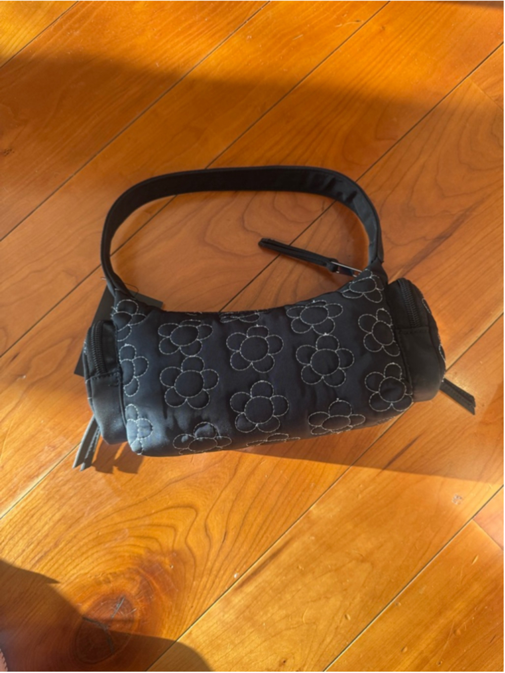 Girl's Black White Floral Quilted Shoulder Bag One Size